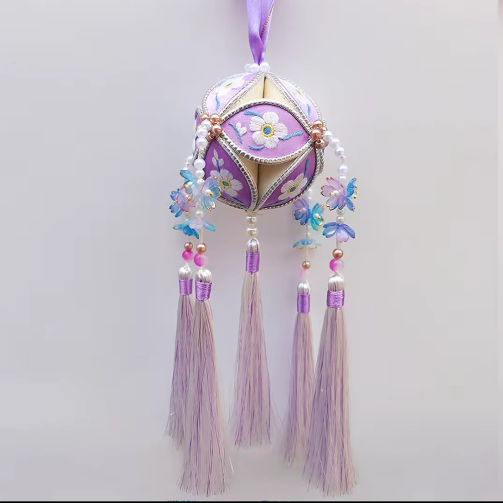 Handmade Fabric Temari Ornament – 8cm Decorative Hanging Gift