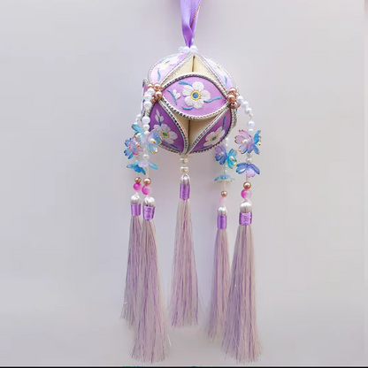 Handmade Fabric Temari Ornament – 8cm Decorative Hanging Gift