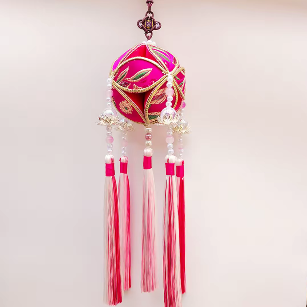 Handmade Fabric Temari Ornament – 8cm Decorative Hanging Gift