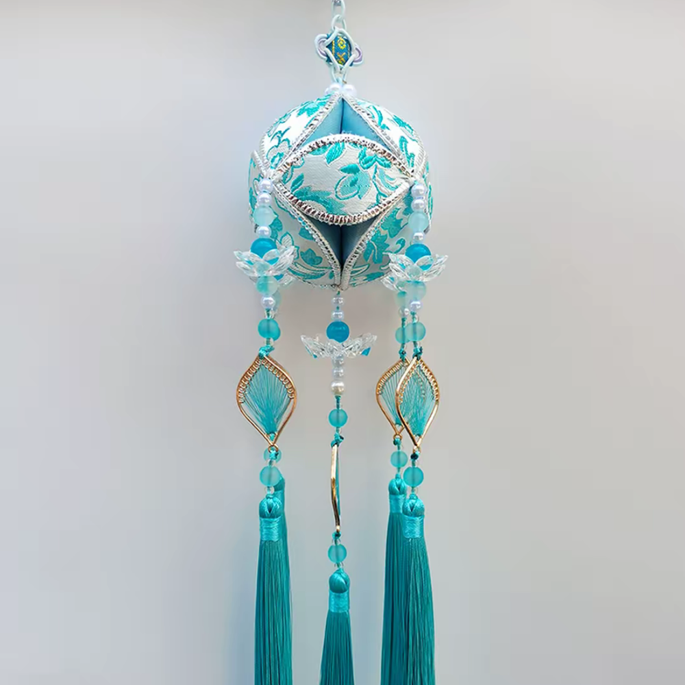 Handmade Fabric Temari Ornament – 8cm Decorative Hanging Gift