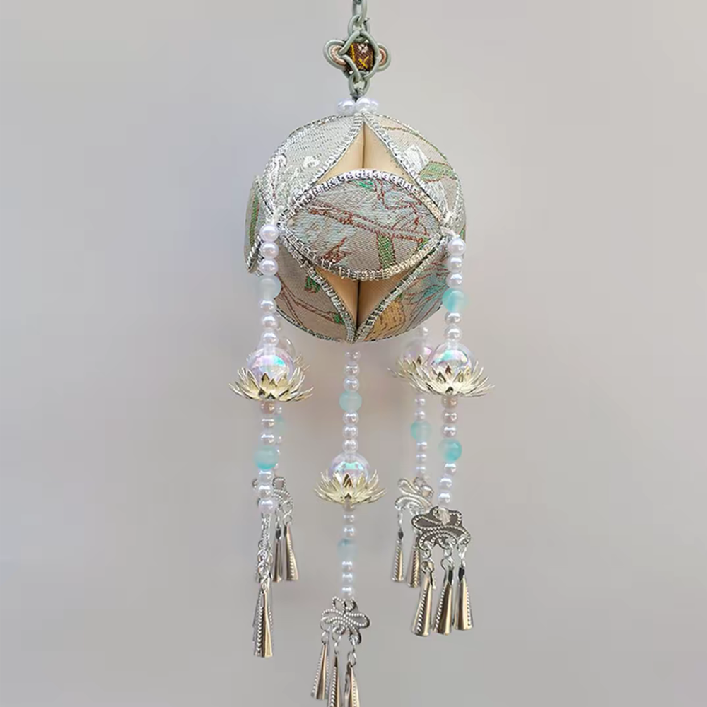 Handmade Fabric Temari Ornament – 8cm Decorative Hanging Gift